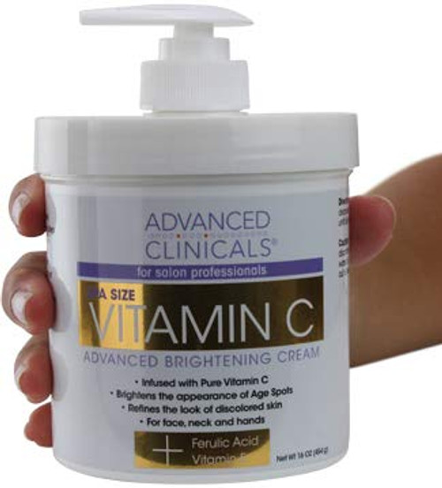 Advanced Clinicals Vitamin C Cream- Advanced Brightening Cream- Anti-aging cream for age spots  dark spots on face  hands  body- 16oz