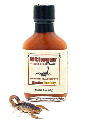 Stinger Scorching Hot Sauce made with  Real Minced Scorpions and Trinidad Moruga Scorpion Peppers