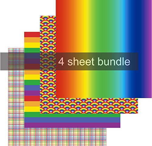 Rainbow Printed Heat Transfer Vinyl, Rainbow HTV, 4-12"x12" Sheet Bundle, Free Transfer Sheet