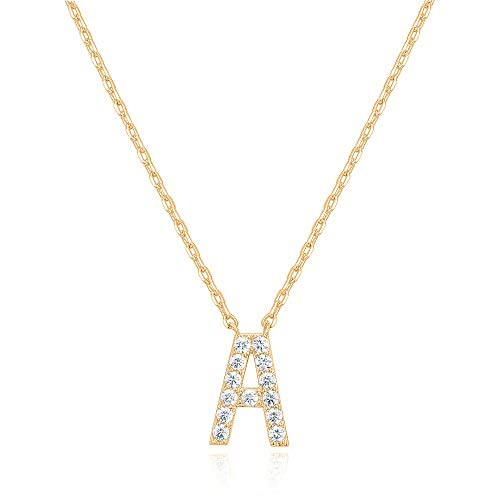 PAVOI 14K Yellow Gold Plated Cubic Zirconia Initial Necklace Letter Necklaces for Women A Initial PAVOI 14K Yellow Gold Plated Cubic Zirconia Initial Necklace Letter Necklaces for Women A Initial