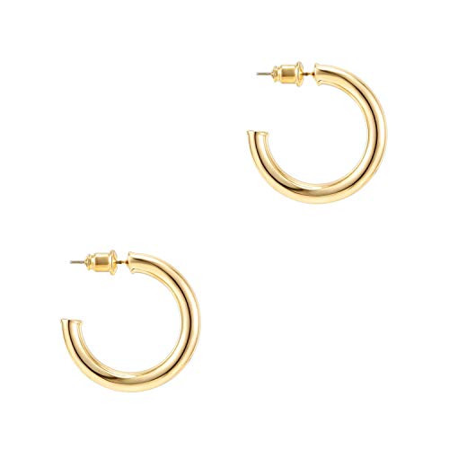 PAVOI 14K Yellow Gold Hoop Earrings For Women   3-5mm Thick 20mm Infinity Gold Hoops Women Earrings   Gold Plated Loop Earrings For Women   Lightweight Hoop Earrings Set For Girls