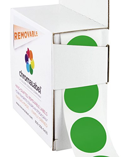 ChromaLabel 1 Inch Round Removable Color-Code Dot Stickers  1000 per Dispenser Box  Green