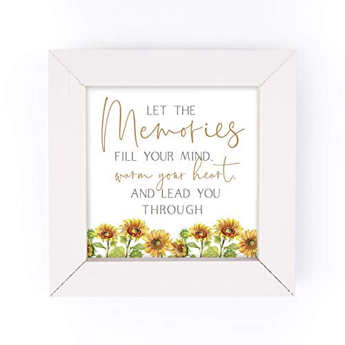 P- Graham Dunn Memories Fill Your Mind Sunflower Yellow 5 x 5 Pine Wood White Framed Art Sign