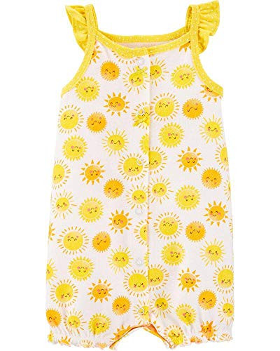 Carter s Baby Girls  Printed Chambray Romper 6 Months  Yellow-Sunshine