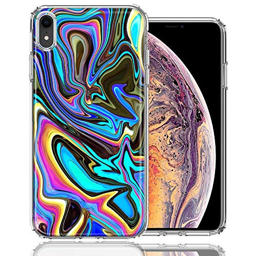 for Apple iPhone XR Blue Paint Swirl Design Double Layer Phone Case Cover