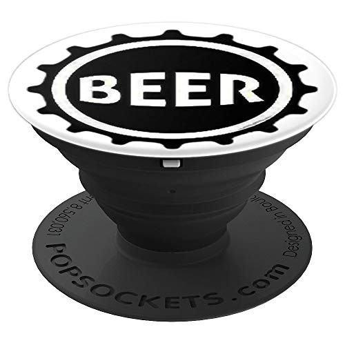 Cool Black Beer Bottle Cap Design For Drinkers on White PopSockets Grip and Stand for Phones and Tablets