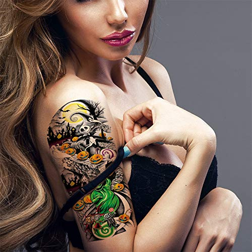 Leoars Nightmare Before Christmas Tattoo Stickers  12-Sheet Fake Tattoos Halloween Half Arm Sleeve Temporary Tattoos for Adults Men Women Girls Kids Halloween Parties Makeup