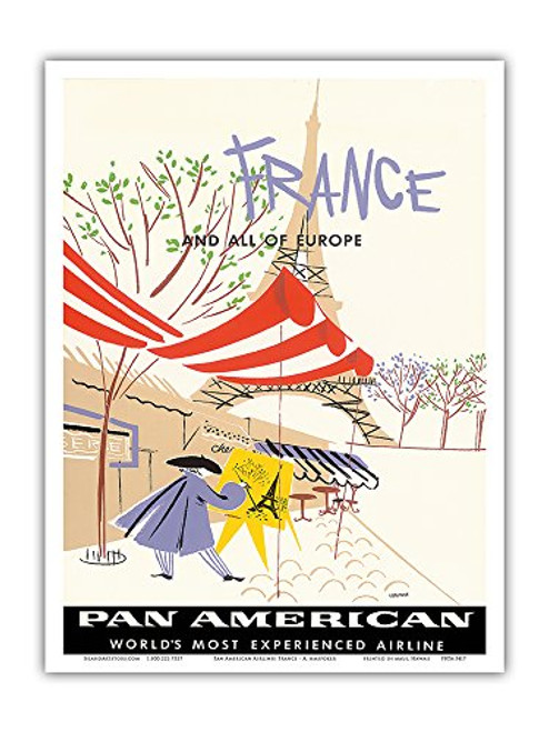 France All of Europe - Pan American World Airways - French Artist Paints The Eiffel Tower Paris - Vintage Airline Travel Poster by Aaron Amspoker c-1950s - Master Art Print 9in x 12in France All of Europe - Pan American World Airways - French Artist Paints The Eiffel Tower Paris - Vintage Airline Travel Poster by Aaron Amspoker c-1950s - Master Art Print 9in x 12in