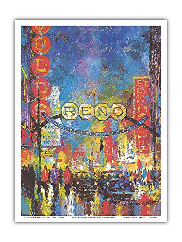 Reno  Nevada - The Biggest Little City in The World - Casinos - Vintage Travel Poster by Jack Laycox c-1980s - Master Art Print 9in x 12in