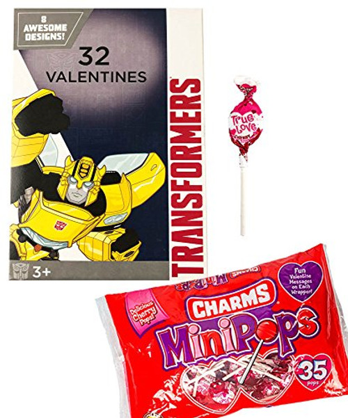Transformers 32 Valentines Cards and Charms Lollipops Classroom Exchange Bundle For Kids