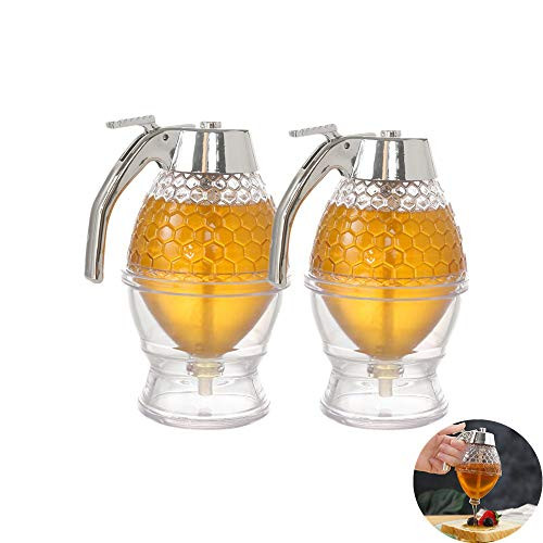 Honey Dispenser Syrup Dispenser  Acrylic Syrup Dispenser  Beautiful Honeycomb Honey Jar  Honey Jar With Stand 2 Pack