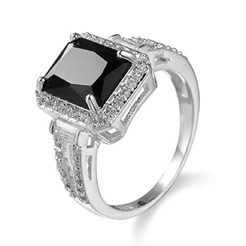 Finemall Women Fashion Jewelry 925 Sterling Silver Black Onyx Wedding Engagement Ring Size 6-10 US 6