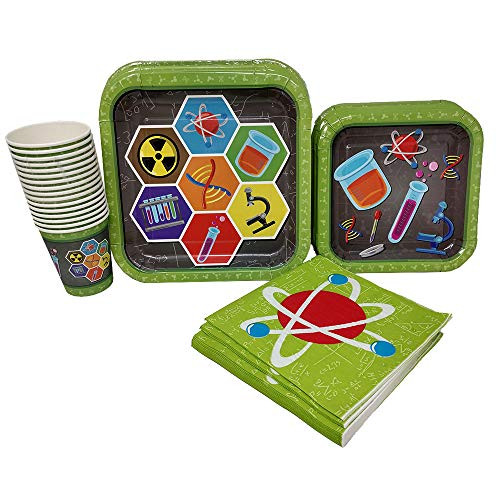 Blue Orchards Mad Scientist Party Standard Party Packs (65+ Pieces for 16 Guests!), Mad Scientist Party Tableware, Mad Scientist Party Supplies