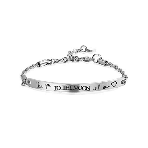 Love Bracelet I Love You To The Moon and Back Bracelet Jewelry Gift for Women Wife Girlfriend Silver-Moon   Back