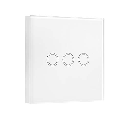 OWSOO Wall Touch Light Switch eWeLink T433 86 Type Wall Panel 433MHz Wireless RF Remote Control Transmitter Automation Modules 3 Gang Compatible with SONOFF RF 433MHz Products Control Staircase Lamp