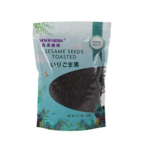 Sinofarms Organic Black Sesame Seeds  14oz Toasted Sesame Seeds  Unhulled  Unsalted  Gluten-Free  Vegan