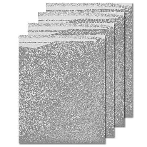 MiPremium Silver Glitter Heat Transfer Vinyl HTV  Glitter Iron On Vinyl Pack of 4 Sheets  for T Shirts Sports Clothing  Garments   Fabrics  Easy to Cut Press   Apply Silver Glitter Vinyl Silver