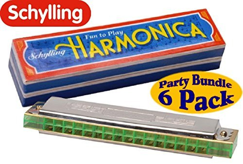 Schylling Classic 16 Hole Metal & Plastic Harmonica Party Favor Bundle - 6 Pack