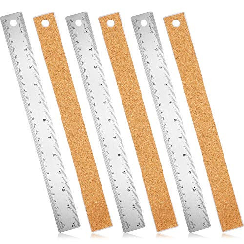 Stainless Steel Cork Base Rulers 12 Inch 30 cm Non Slip Straight Edge Ruler  Inch and Metric Graduations Measuring Corkback Ruler for School Office Drawing Measuring Engineering Woodworking 6 Pieces