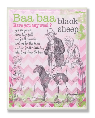 The Kids Room by Stupell Baa Baa Black Sheep Nursery Rhyme on Pink Chevron Background Rectangle Wall Plaque