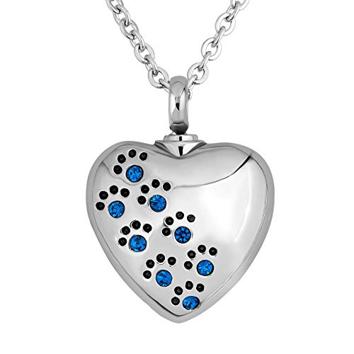 CharmSStory Blue Pet Paw Heart Urn Necklace for Ashes Cremation Keepsake Dog Cat Memorial Pendant Necklaces CharmSStory Blue Pet Paw Heart Urn Necklace for Ashes Cremation Keepsake Dog Cat Memorial Pendant Necklaces
