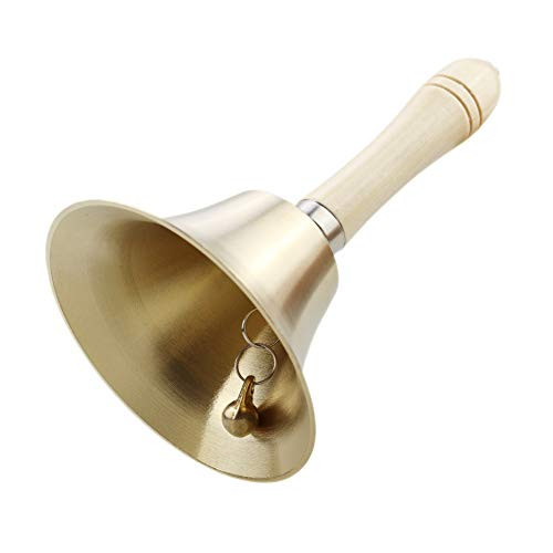 Sopcone Hand Bell Extra Loud Solid Brass Call Bell Handbells with Wooden Handle Multi-Purpose for School  Churchl  Hotel  Christmas and Wedding Service 11cm