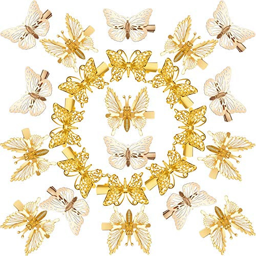 24 Pieces Butterfly Shaped Hair Clips Metal Butterfly Hollow Hair Pins Metallic Butterfly Barrettes Hair Accessories for Girls and Women  Gold 24 Pieces Butterfly Shaped Hair Clips Metal Butterfly Hollow Hair Pins Metallic Butterfly Barrettes Hair Accessories for Girls and Women  Gold