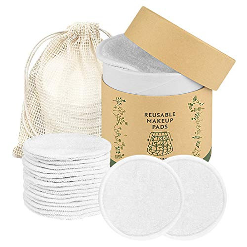 Reusable Makeup Remover Pads  20 Pack Bamboo Cotton Pads for Face  Washable Cotton Rounds with Laundry Bag