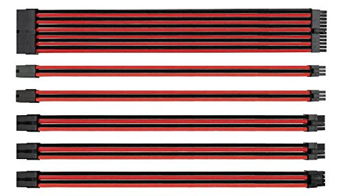 EZDIY-FAB Sleeved Cable - Cable Extension for Power Supply with Extra-Sleeved 24-PIN 8-PIN 6-PIN 4+4-PIN with Combs- Red Black