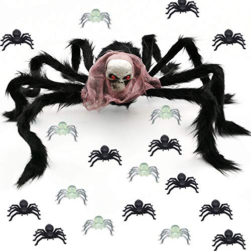 Oleoly Halloween Skeleton Spider Decoration Sets  Red Eyes Skull Bendable Spider Legs  1Pack Skull Spider and 40Pack Small Spiders  Creepy Halloween Indoor and Outdoor Yard Horror Decoration B