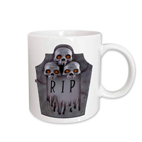 3dRose mug1313511 Halloween Skull with Glowing Eyes Tombstone Ceramic Mug  11-Ounce