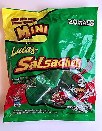 Mini Lucas Salsagheti Watermelon Flavor with Gusanos Tamarind Flavor Sauce  Fun Size0-49 oz  20 package box