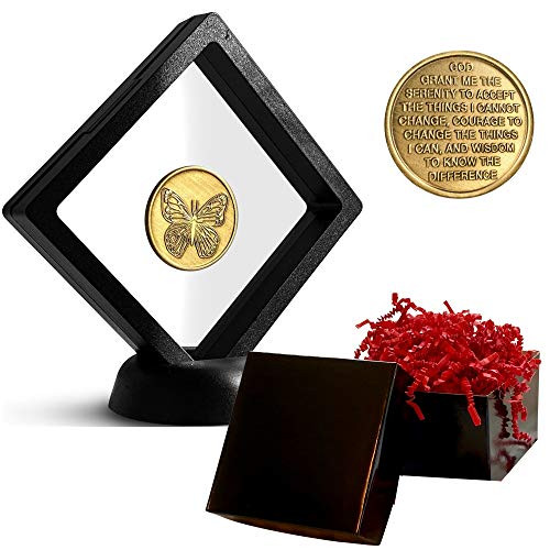 Serenity Prayer Coin in Beautiful Gift Box   Sobriety Gifts for Men and Women   Alcoholics Anonymous Medallion in Display Case Holder   AA Commemorative Coin with Serenity Prayer