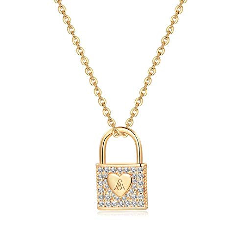 Memorjew Lock Necklace for Women 14K Gold Plated Cubic Zirconia Dainty Lock Chain Letter A Initial Necklace Gold Padlock Pendant Necklace for Women Jewelry Valentines Mothers Day Teen Girl Gifts Memorjew Lock Necklace for Women 14K Gold Plated Cubic Zirconia Dainty Lock Chain Letter A Initial Necklace Gold Padlock Pendant Necklace for Women Jewelry Valentines Mothers Day Teen Girl Gifts