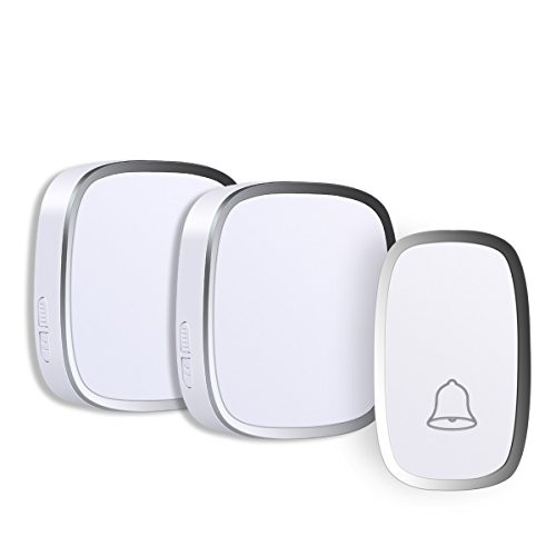 Wireless Doorbell  Waterproof Door Chime Kit with 2 Plug-In Receivers and 1 Push Button and Operating at 1000 Feet  36 Melodies 4 Volume Levels LED Indicator  No Battery Required for Receiver White