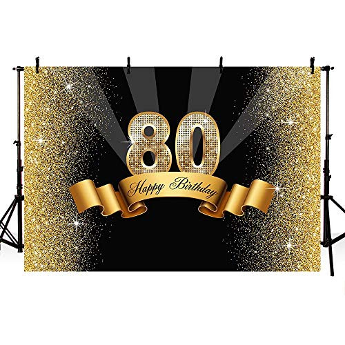 MEHOFOTO Glitter Gold and Black Photo Studio Booth Background Adult Happy 80th Birthday Party Decorations Banner Backdrops for Photography 8x6ft MEHOFOTO Glitter Gold and Black Photo Studio Booth Background Adult Happy 80th Birthday Party Decorations Banner Backdrops for Photography 8x6ft