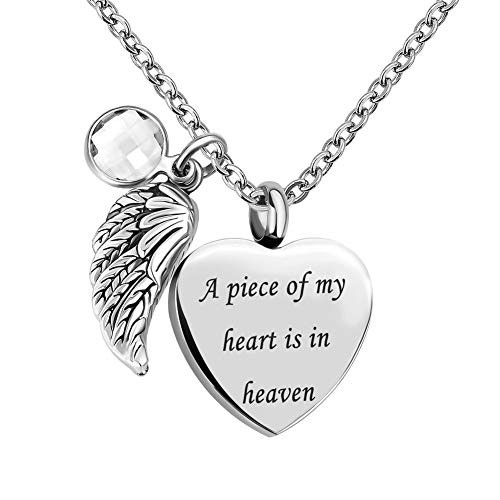 LovelyCharms Love Heart Angel Wings Urn Necklace for Ashes Stainless Steel Keepsake Memorial Cremation April LovelyCharms Love Heart Angel Wings Urn Necklace for Ashes Stainless Steel Keepsake Memorial Cremation April