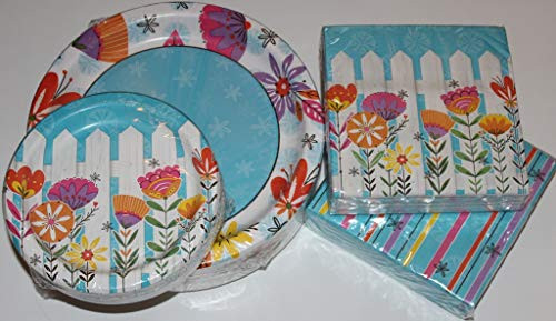 Springtime/Summertime Floral Paper Plates and Napkins Party Pack - Serves 50 - Includes 50 (10") Dinner Plates, 50 (7") Dessert/appetizer Plates, 100 (13" X 13") Double Sided Napkins