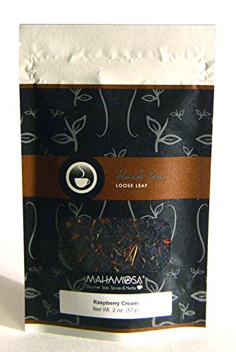 Mahamosa Raspberry Cream Tea 2 oz - Flavored Black Tea Blend Loose Leaf Looseleaf with black tea  safflowers  raspberry leaves  raspberry cream flavor