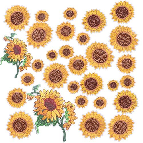 Qingsi 30 Pcs Sunflower Embroidery Patches Iron and Sew On Applique Badge Embroidered Flower Clothing Patch for Clothes Jeans Jacket Hat Dress DIY Accessories