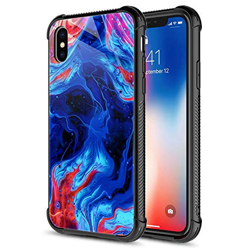 iPhone Xs MAX Case Blue Red Trippy Psychedelic Color Art iPhone Xs MAX Cases for Girls Men 9H Tempered Glass Graphic Design Shockproof Anti-Scratch Tempered Glass Case for Apple iPhone Xs MAX