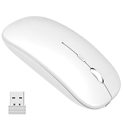 Wireless Mouse  Slim Silent Click Rechargeable 2-4G Wireless Mice 1600DPI Mini Optical Portable Travel Cordless Mouse with USB Receiver for PC Laptop Computer Mac MacBook White