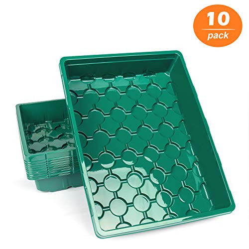 10-Pack Strong Seed Trays  Durable Green Plastic Growing Trays Without Drain Holes for Microgreens  Soil Blocks  Wheatgrass  Hydroponic -14-2inch x 10-8inch x 2-6inch - Green