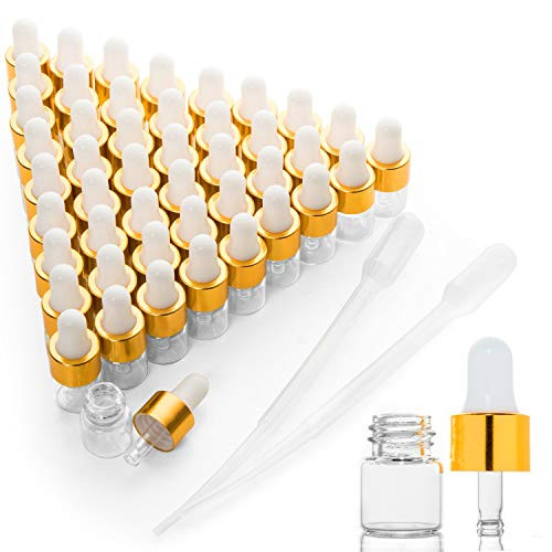 Rocinha 50 Pcs Sample Dropper Bottles  Clear Mini Dropper Bottles with Small Liquid for Essential Oils Sample Cosmetic Perfume Traveling