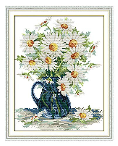 eGoodn Stamped Cross Stitch Kits with Printed Pattern Flower - Daisy Vase  15 inches by 18-1 inches 11ct Aida Fabric for Embroidery Art Cross-Stitching Lovers