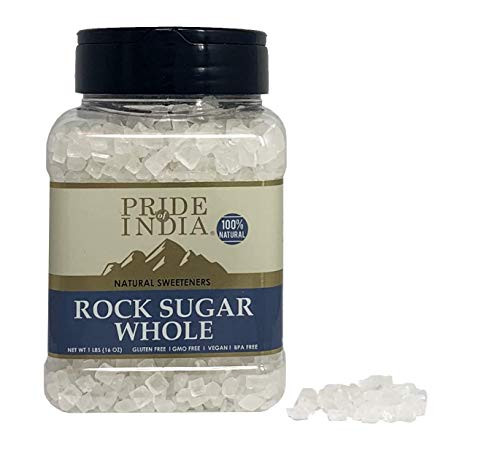 Pride Of India - Natural Crystal Rock Sugar Whole - 16 oz 454 gm Medium Dual Sifter Jar - Authentic Indian Sugar Crystals - Used to Sweeten Milk or Tea - Offers Best Value for Money