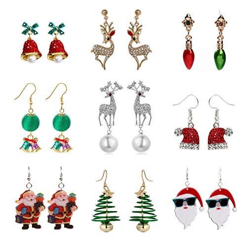 LANTAI 9 Pairs Christmas Dangle Earrings Set-Thanksgiving Xmas Snowman Santa Claus Christmas Stocking Tree Bell Elk Earrings for Women Girls LANTAI 9 Pairs Christmas Dangle Earrings Set-Thanksgiving Xmas Snowman Santa Claus Christmas Stocking Tree Bell Elk Earrings for Women Girls