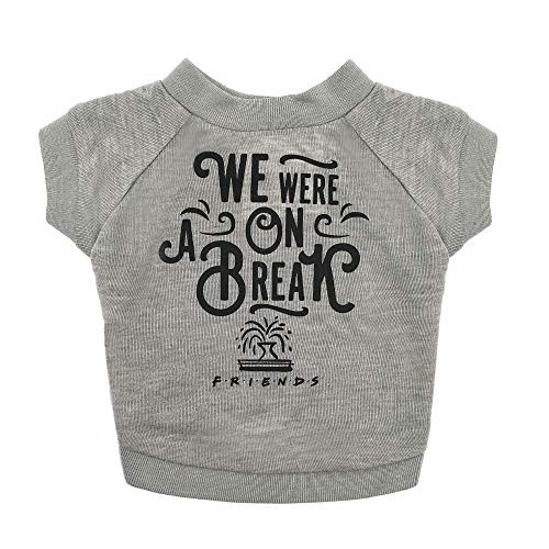 Warner Brothers Friends for Pets TV Show We were On A Break Grey Dog T Shirt   Soft Dog Shirt  Machine Washable Pull-Over Dog Tshirt  Lightweight   Semi-Stretch   Size XS for Small Dogs   Puppies
