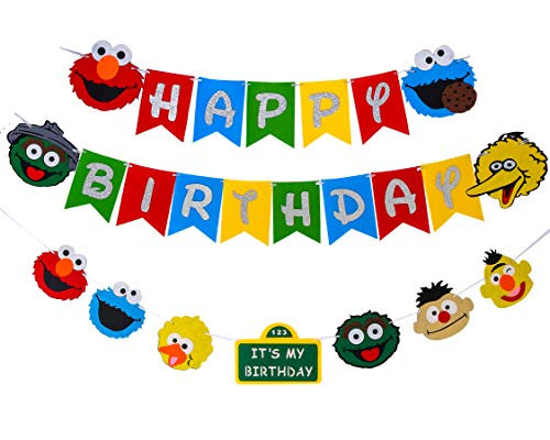 Sesame Street Birthday Party Decorations Sesame Banner  Garland Sesame Sign Banner Supplies for Elmo Kids Birthday Party Favor Decorations Kit