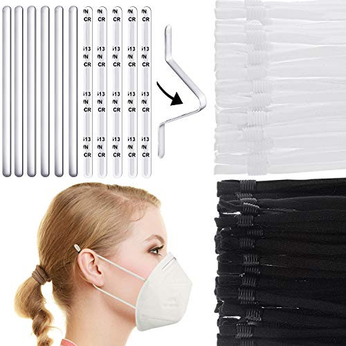 Sewing Elastic Band Cord with Adjustable Buckle Stretchy Lanyard Earloop Earmuff Ropes  and Nose Bridge Wire Strip Adjustable Aluminum Nose Bridge Wire Bracket with Tape for DIY Craft 450 Pieces